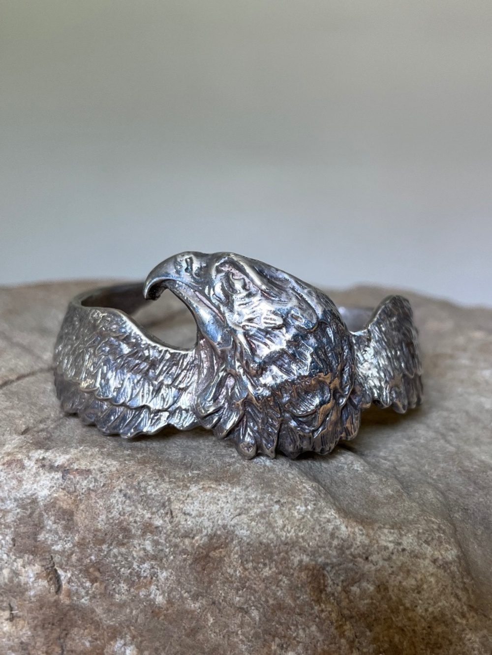 Winged Eagle Cuff Bracelet Native American Sterling Silver Vintage 925